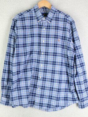 Ralph Lauren Button Up Shirt Mens Extra Large Blue Plaid Button Down Long Sleeve